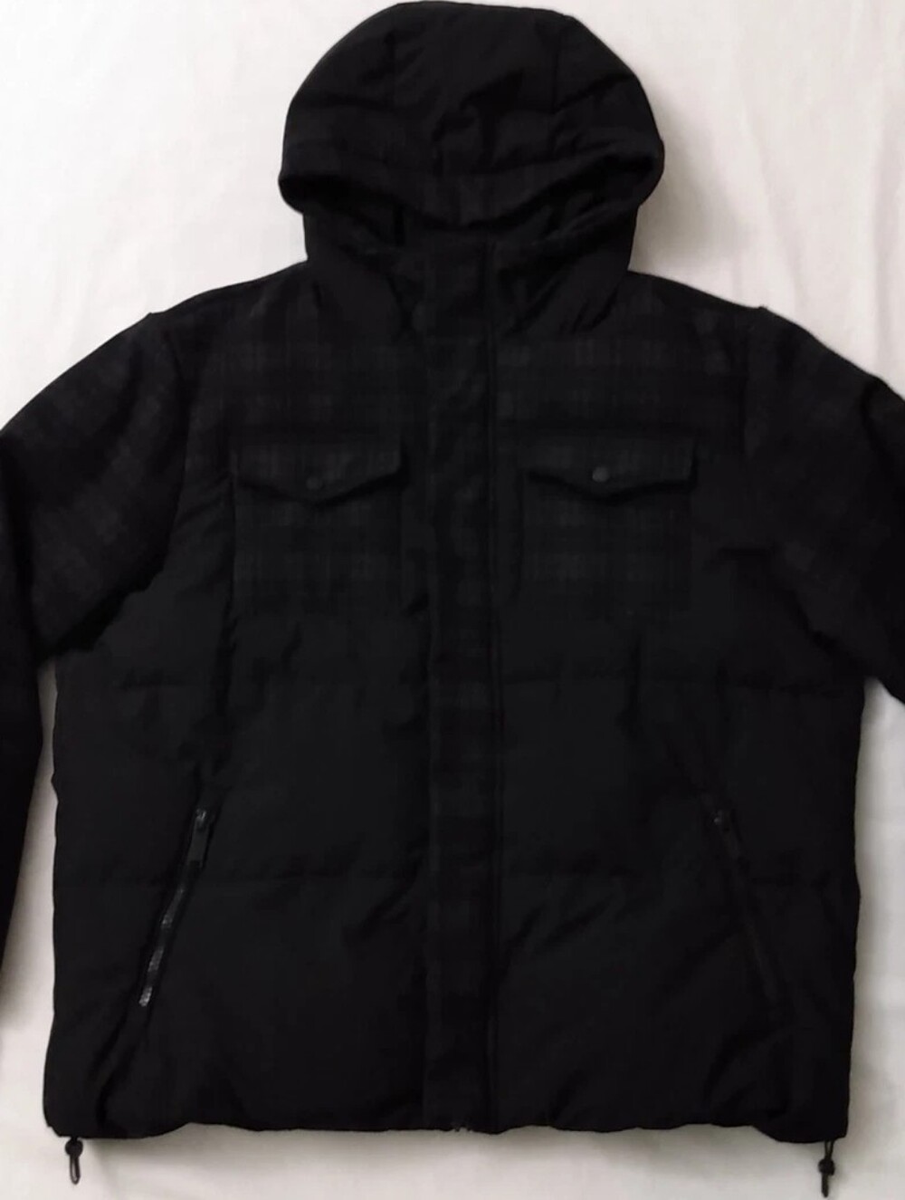 MENS KARL LAGERFELD COAT SIZE XL BLACK GREY PLAID WINTER HOOD